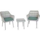 Tashay 3 Piece Patio Bistro Set in Green Fabric & Beige Wicker